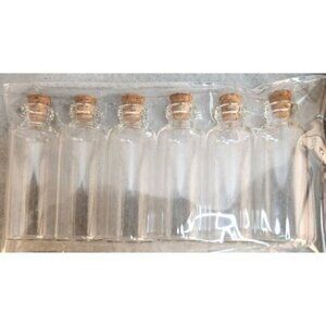 Set Of 6 Mini Clear Glass Bottles With Cork Closures 2.5x0.75 Inches Small Compa